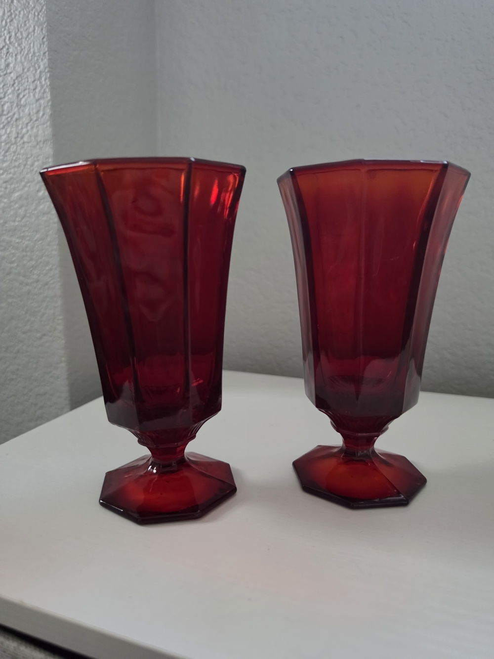 Independence Glass Octagonal Ruby Red Iced Tea Glasses - Set Of 2